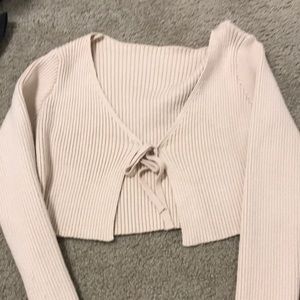 beige/cream ribbed tie-front cropped sweater size small